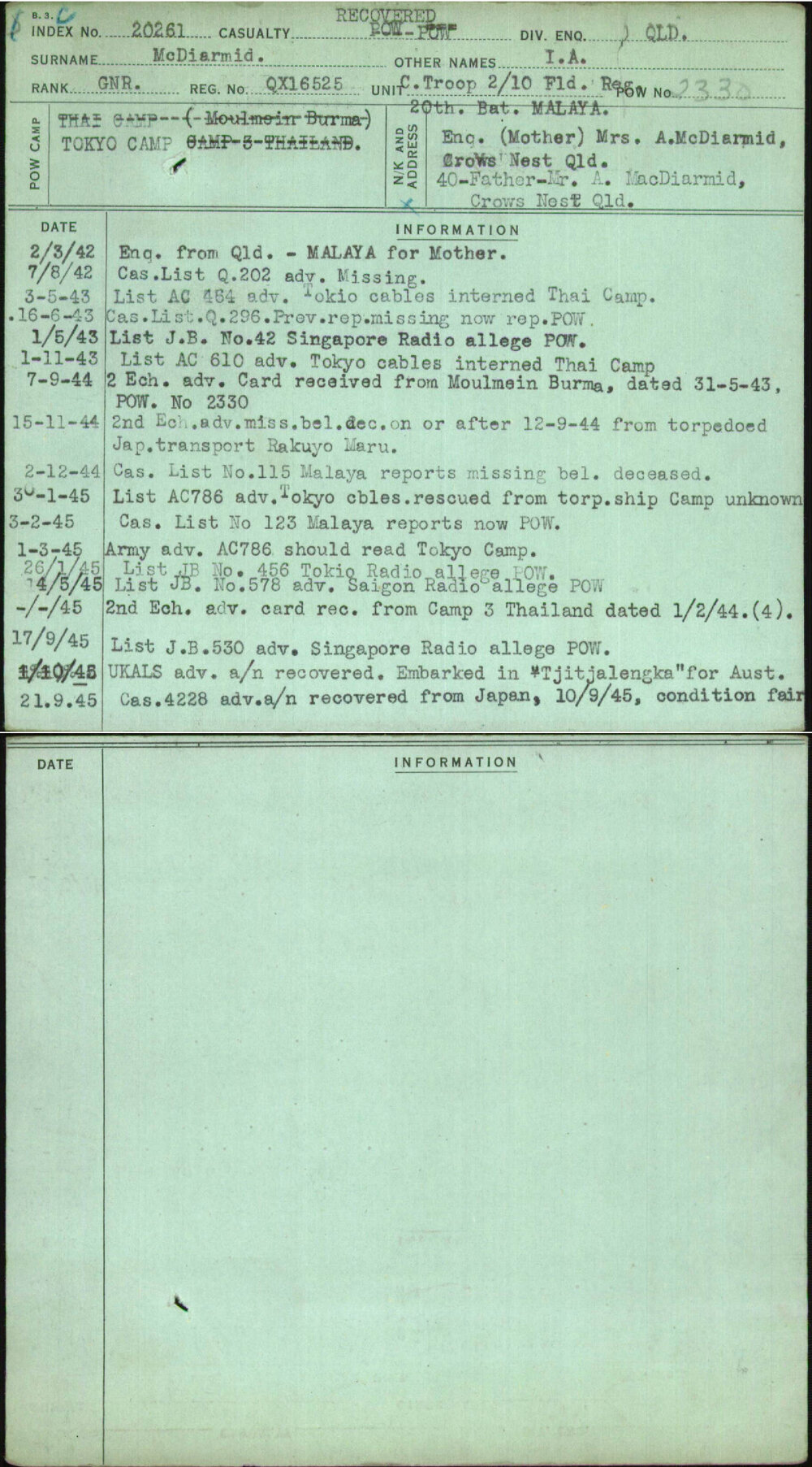 Mcdiarmid, I A, QX16525