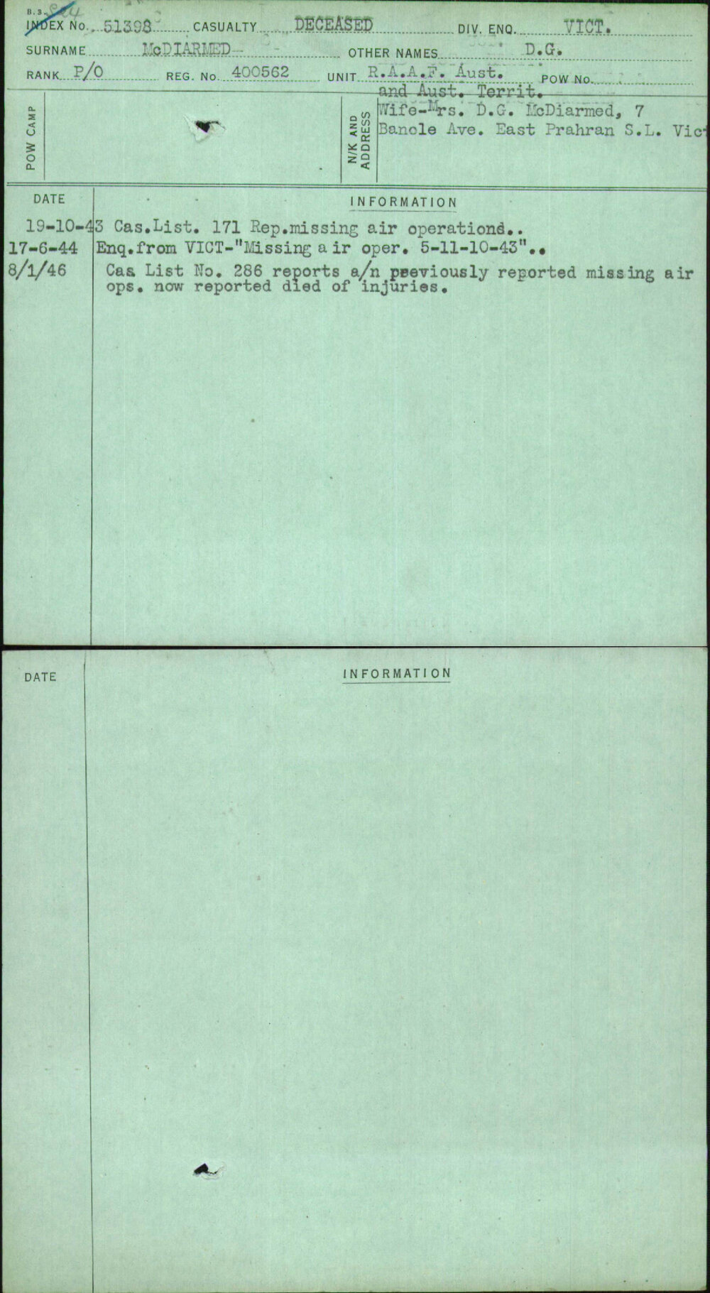 Mcdiarmed, D G, 400562