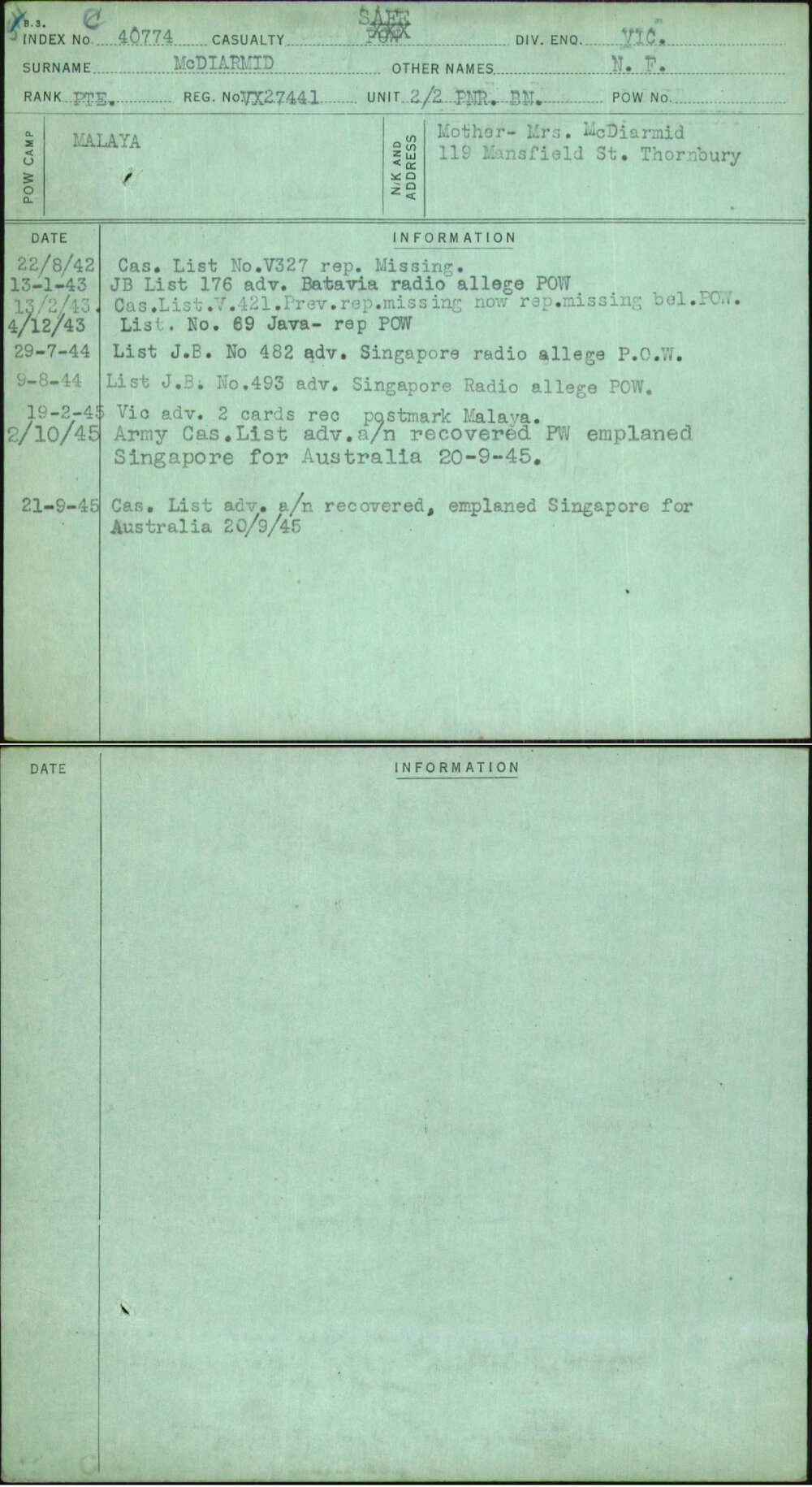 Mcdiarmid, N F, VX27441