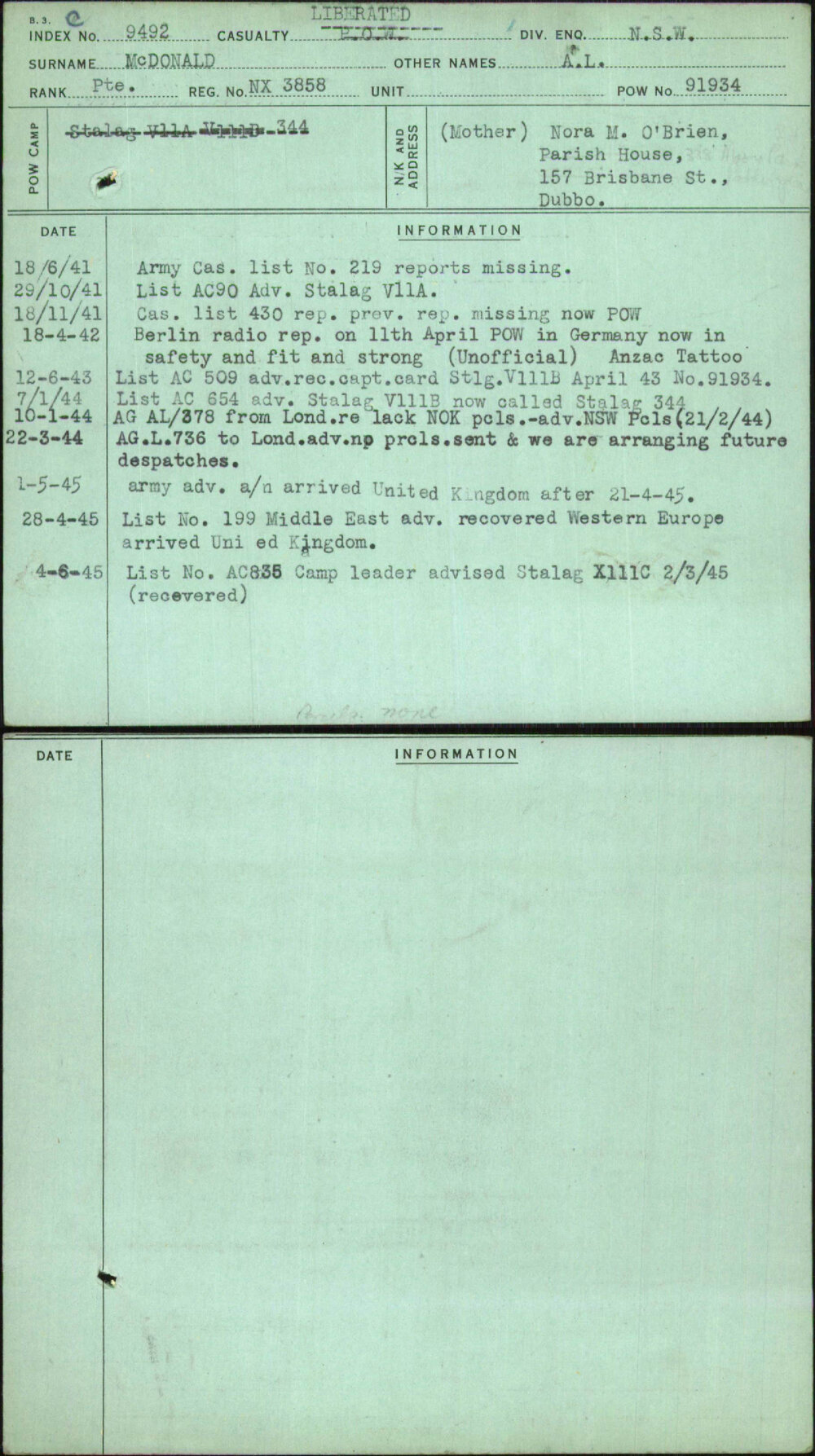 Mcdonald, A L, NX3858