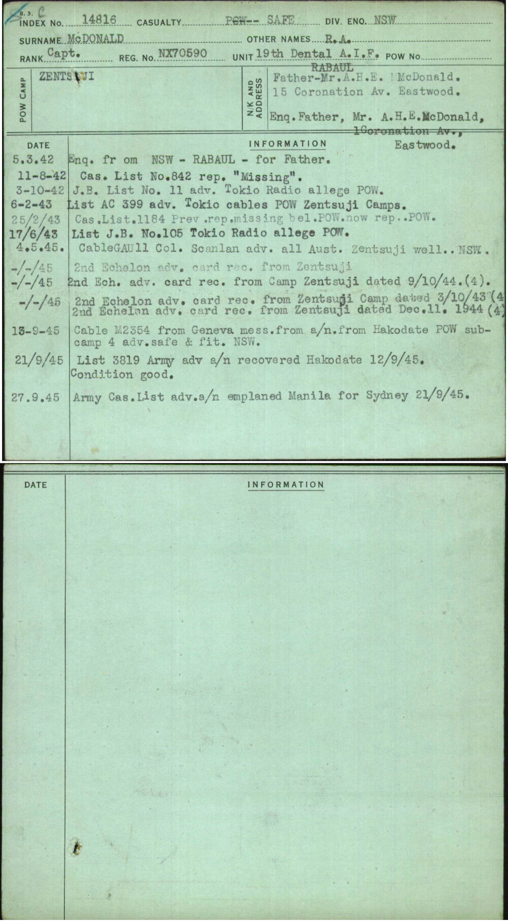 Mcdonald, R A, NX70590