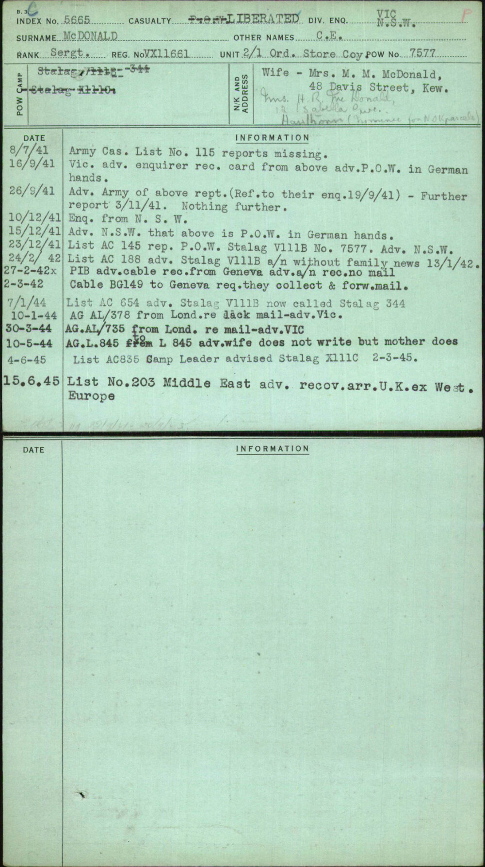 Mcdonald, C E, VX11661