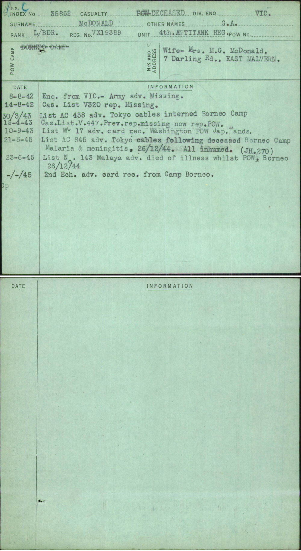 Mcdonald, G A, VX19389