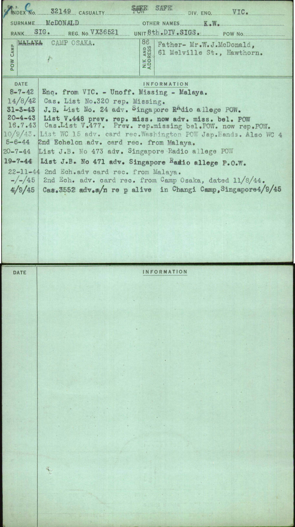 Mcdonald, K W, VX36521
