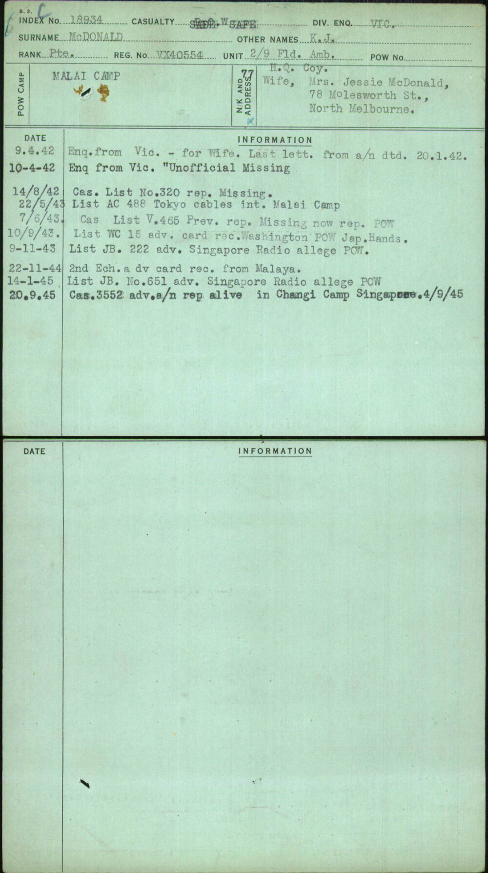 Mcdonald, K J, VX40554