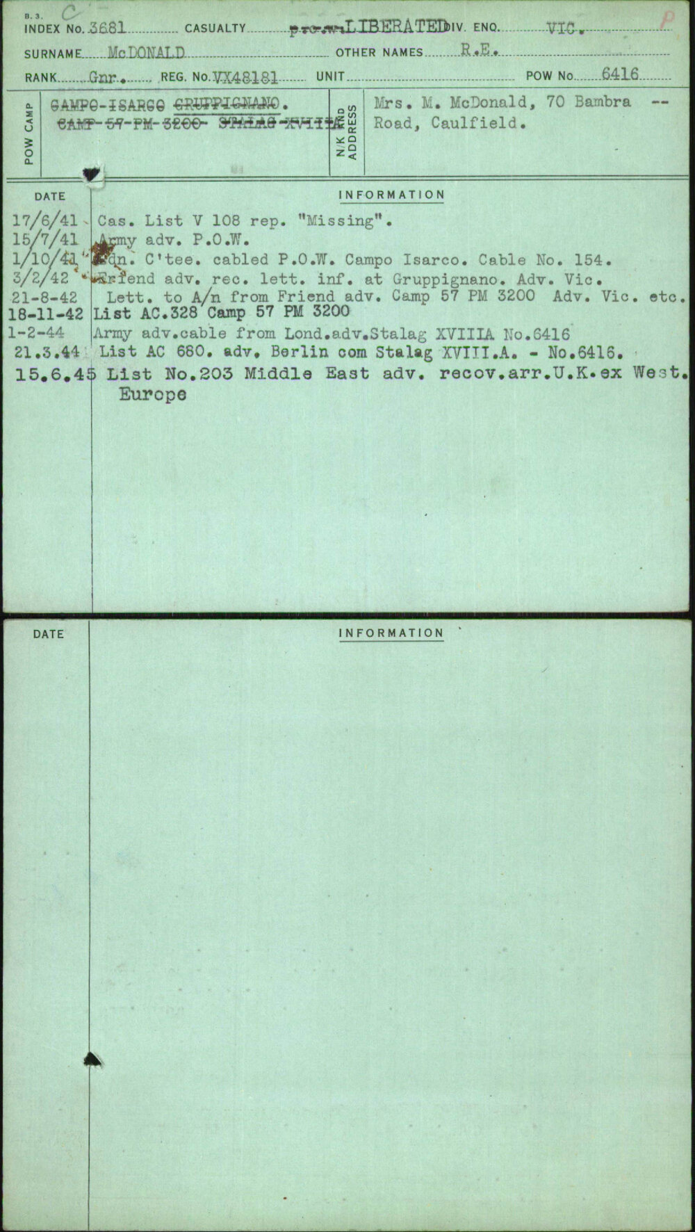 Mcdonald, R E, VX48181