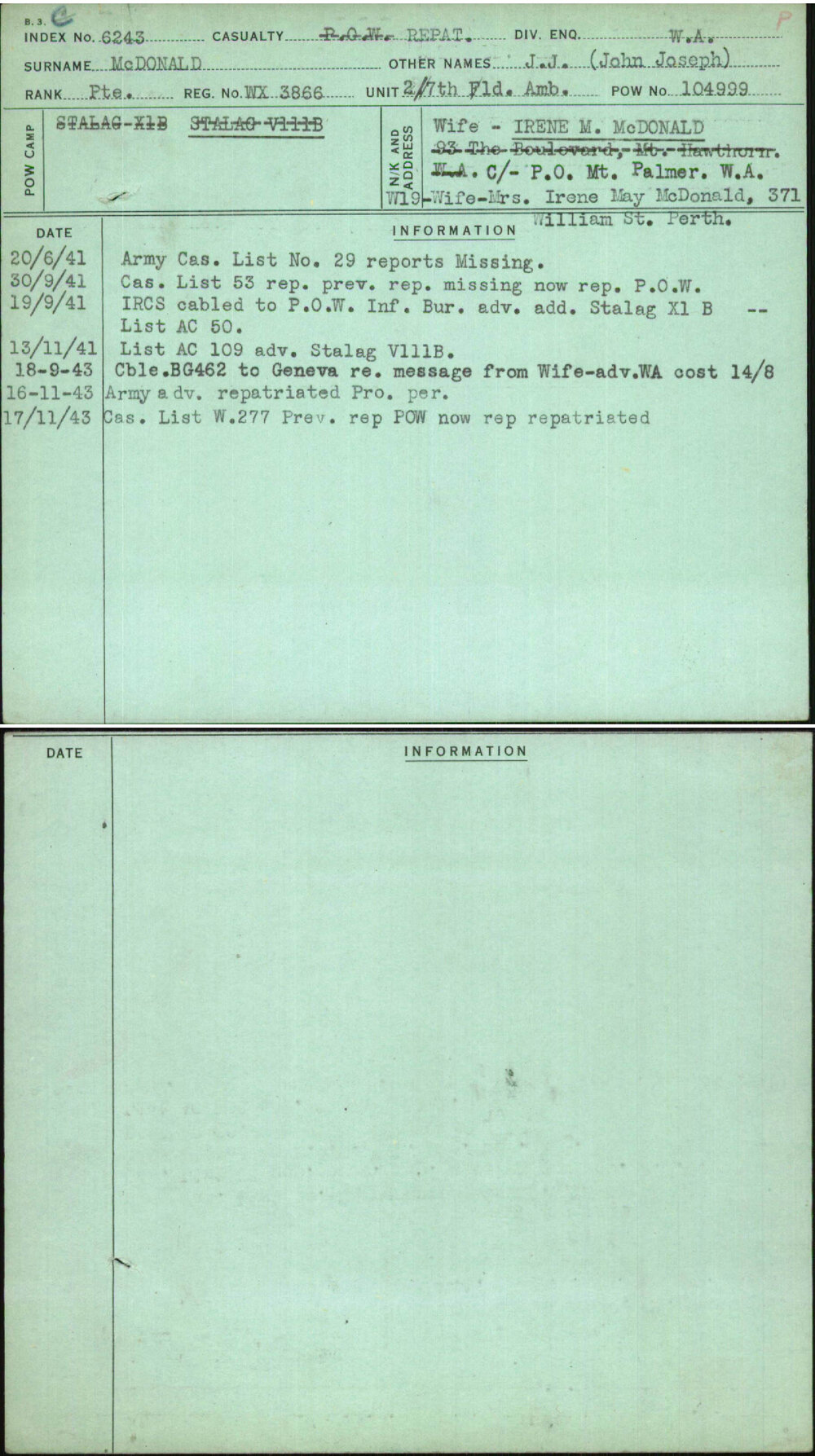 Mcdonald, J J (John Joseph), WX3866