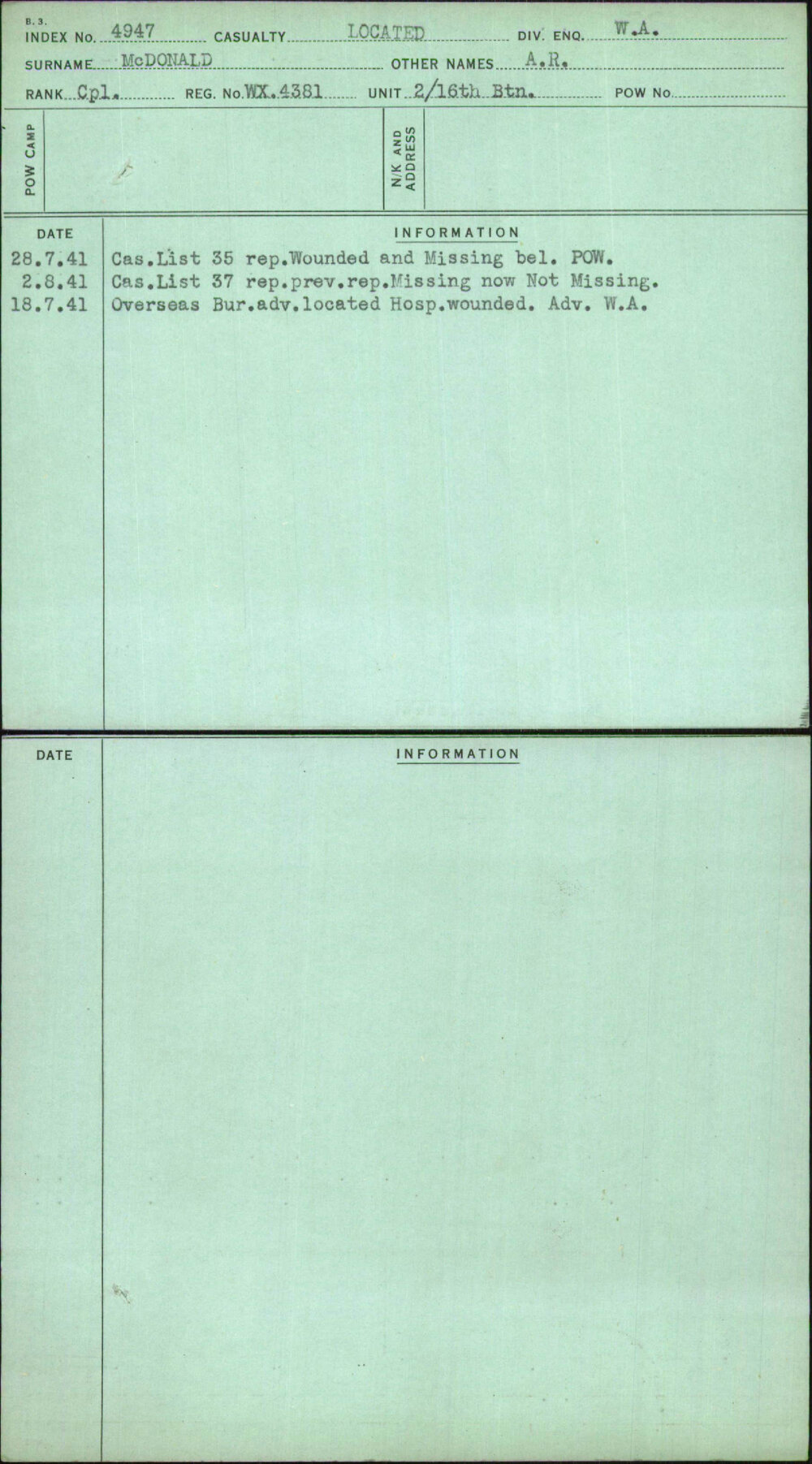 Mcdonald, A R, WX4381