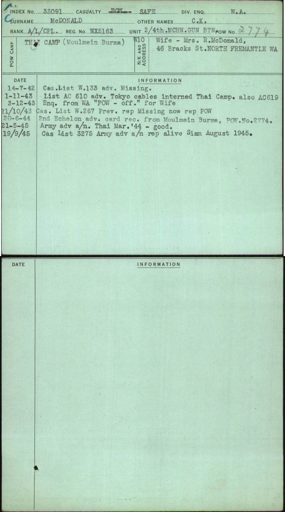 Mcdonald, C K, WX5163