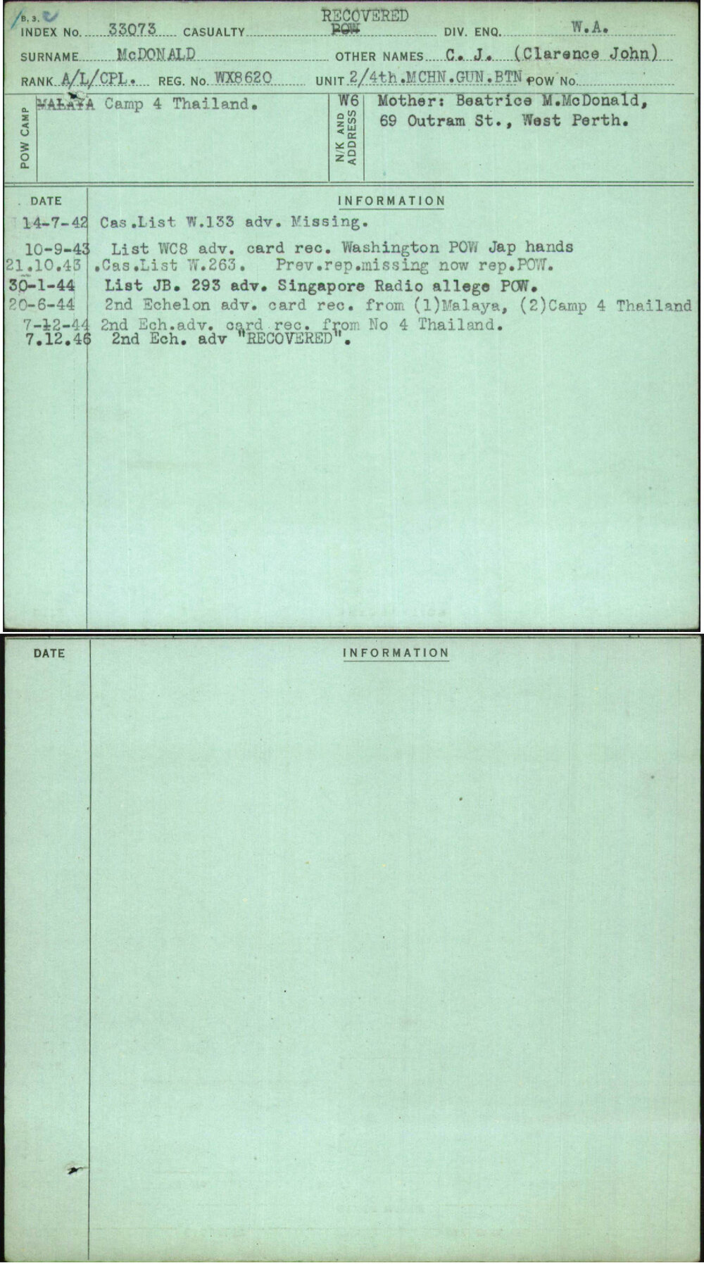Mcdonald, C J (Clarence John), WX8620