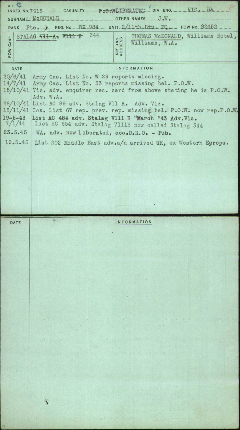 Mcdonald, J W, WX984