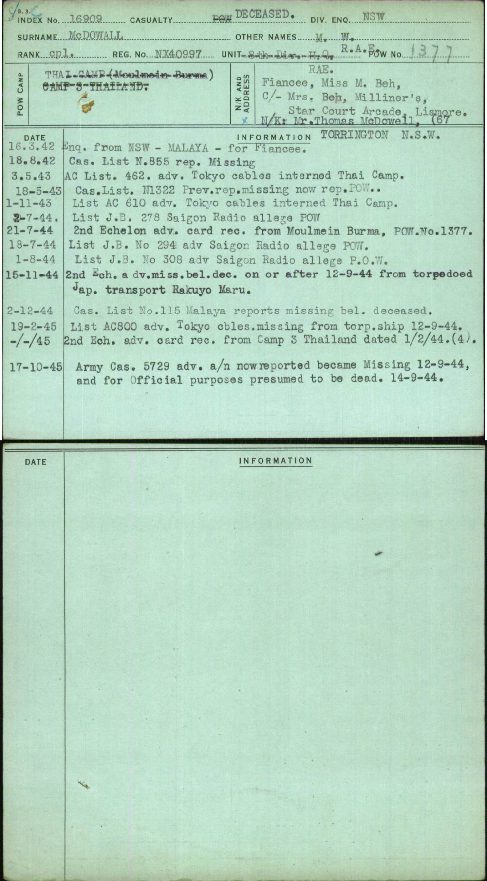 Mcdowall, M W, NX40997