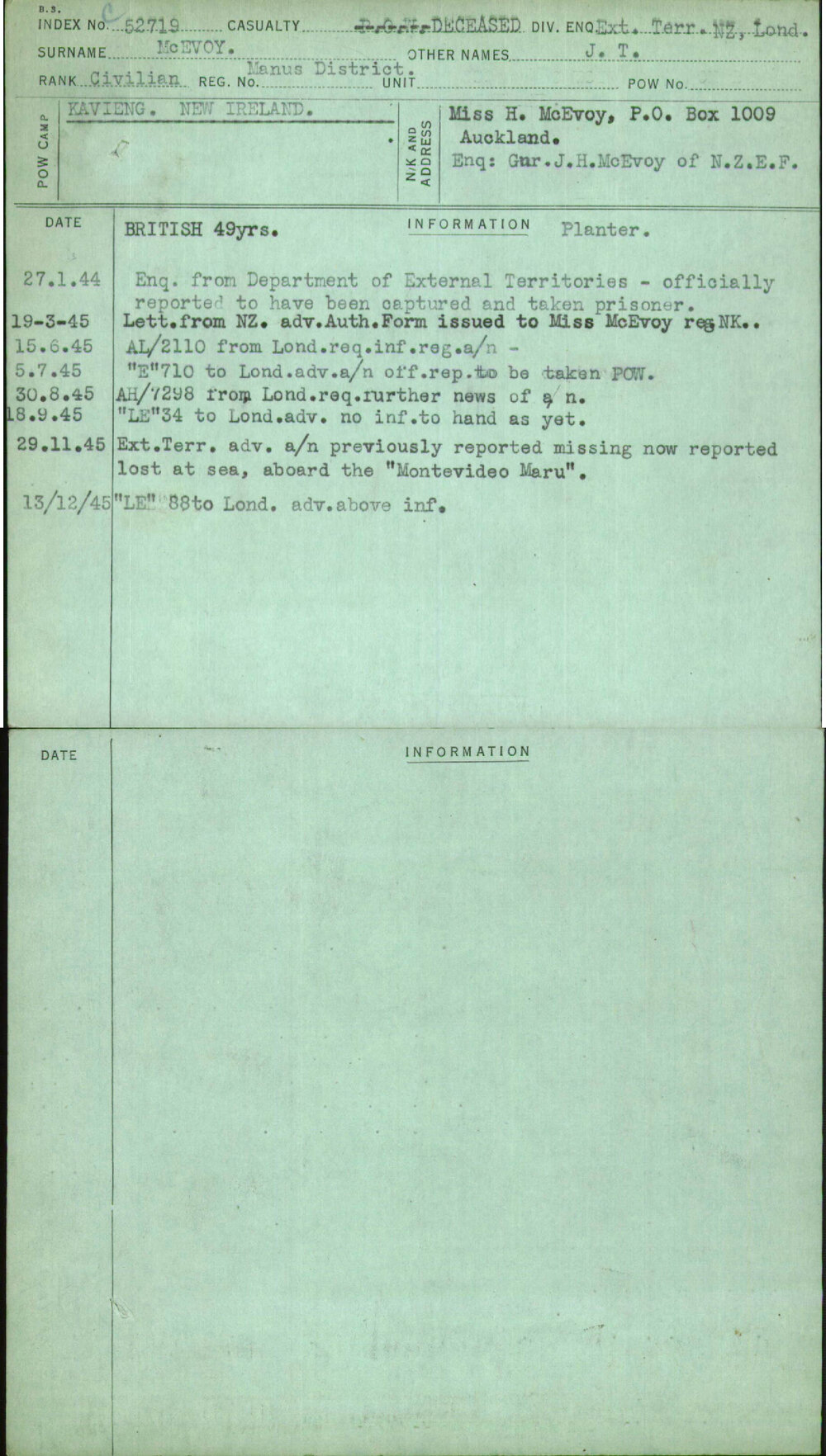 Mcevoy, J T, Manus District