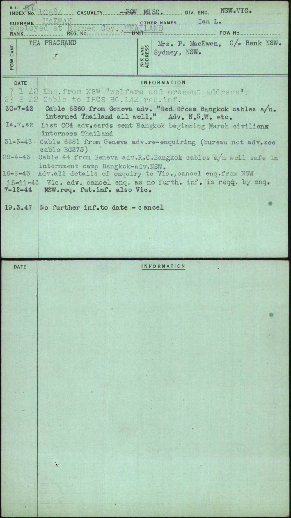 Mcewan, Ian L, [No Service Number]