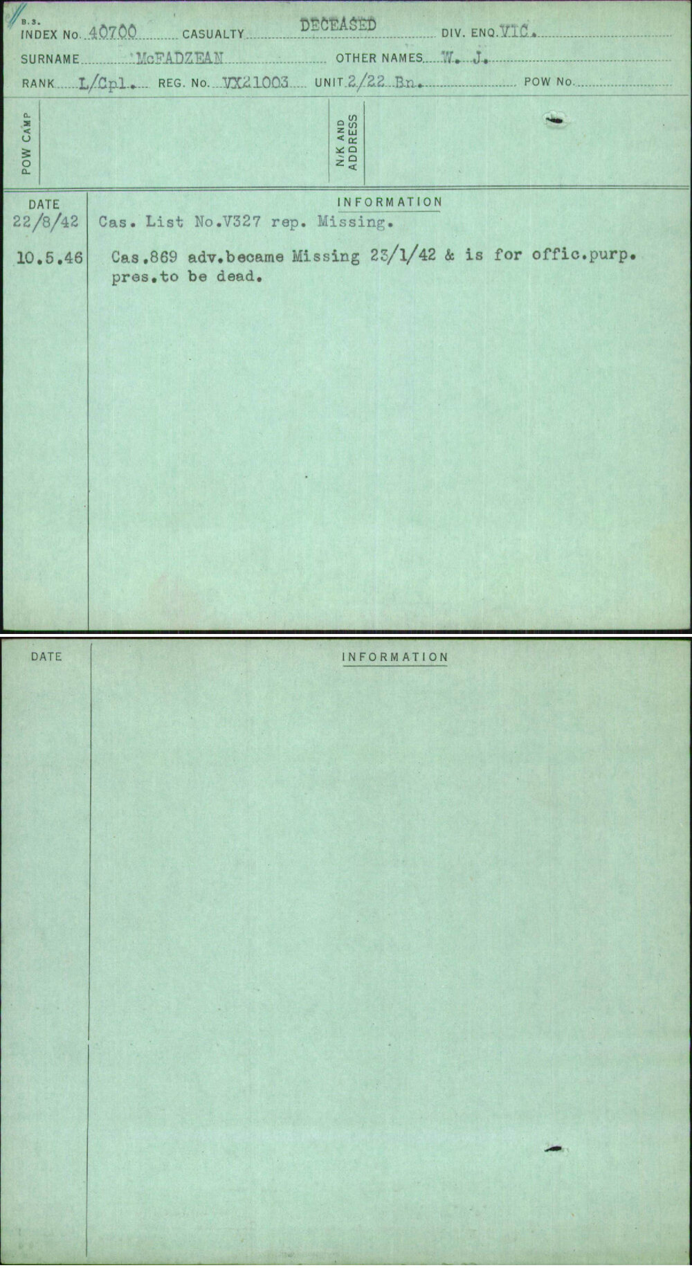 Mcfadzean, W J, VX21003