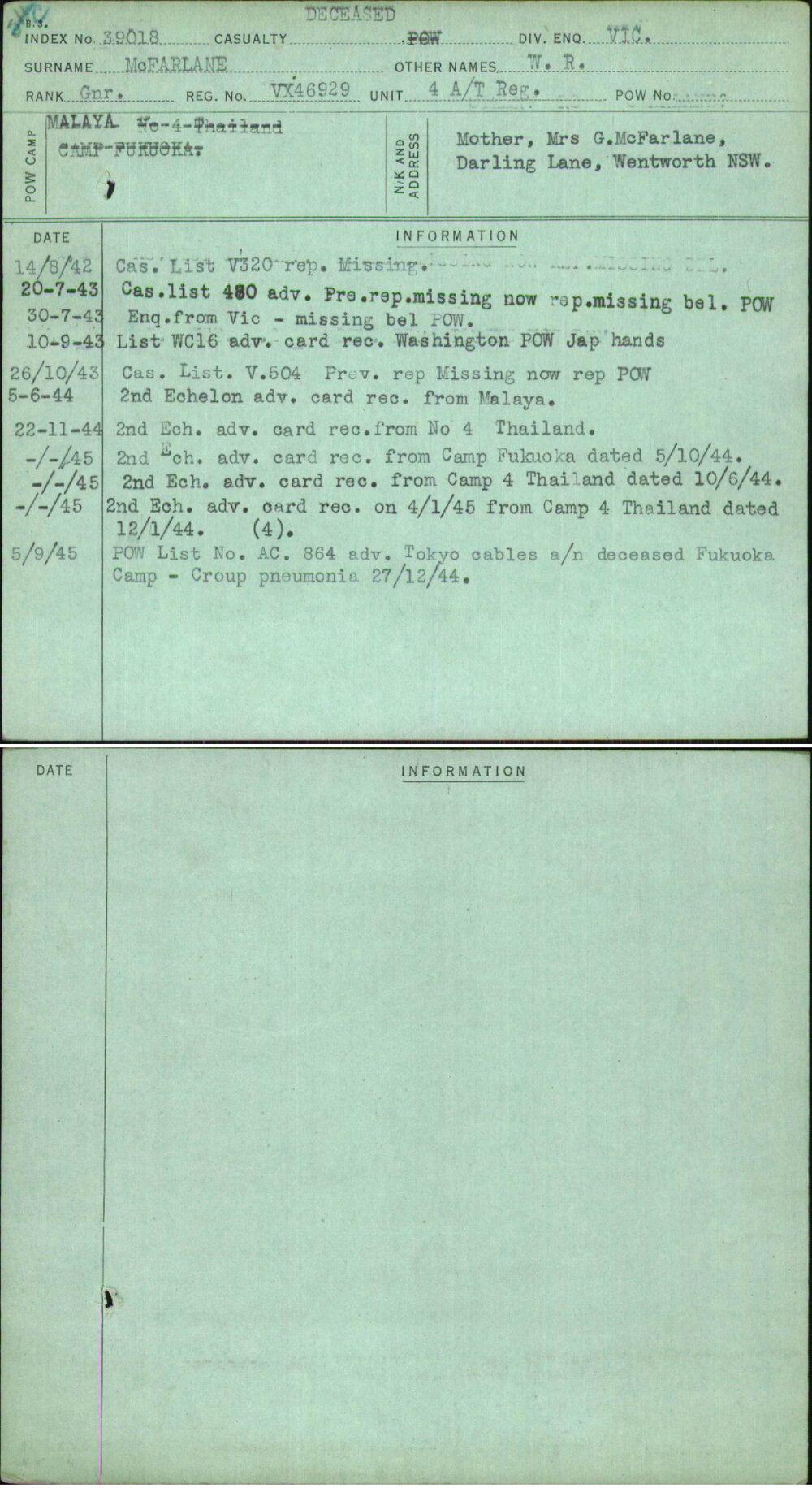 Mcfarlane, W R, VX46929