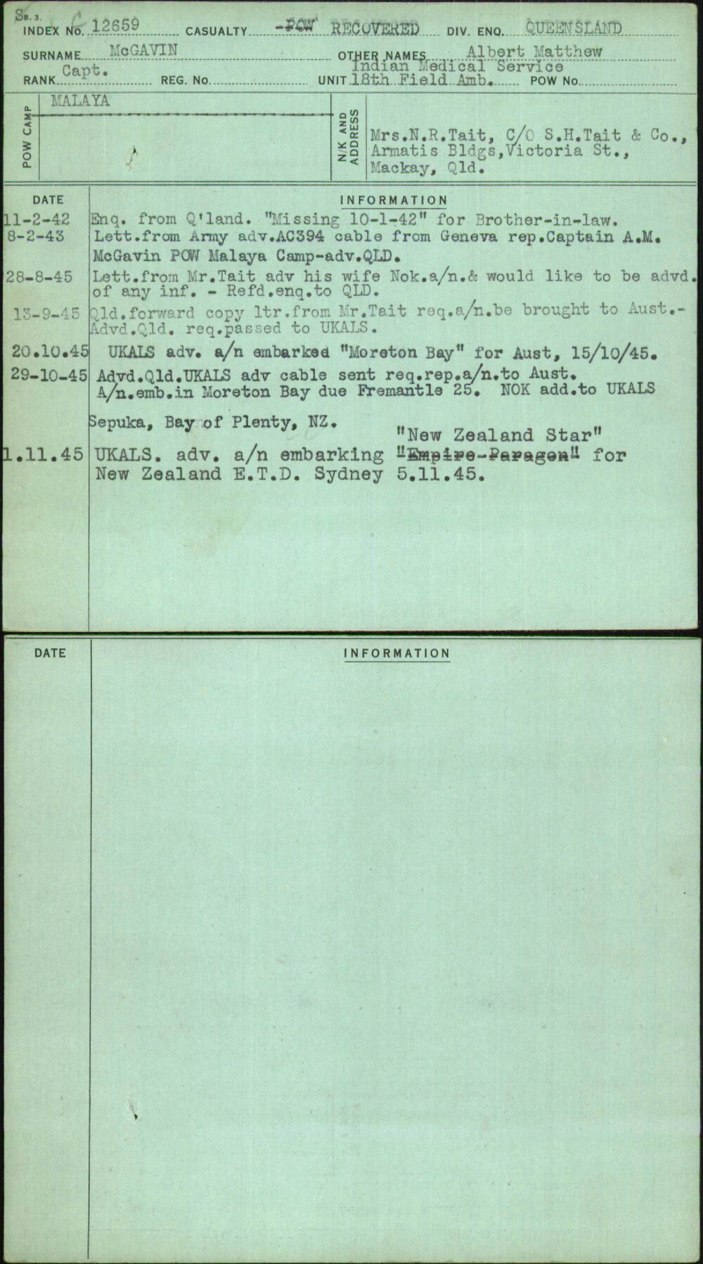 Mcgavin, Albert Matthew, [No Service Number]