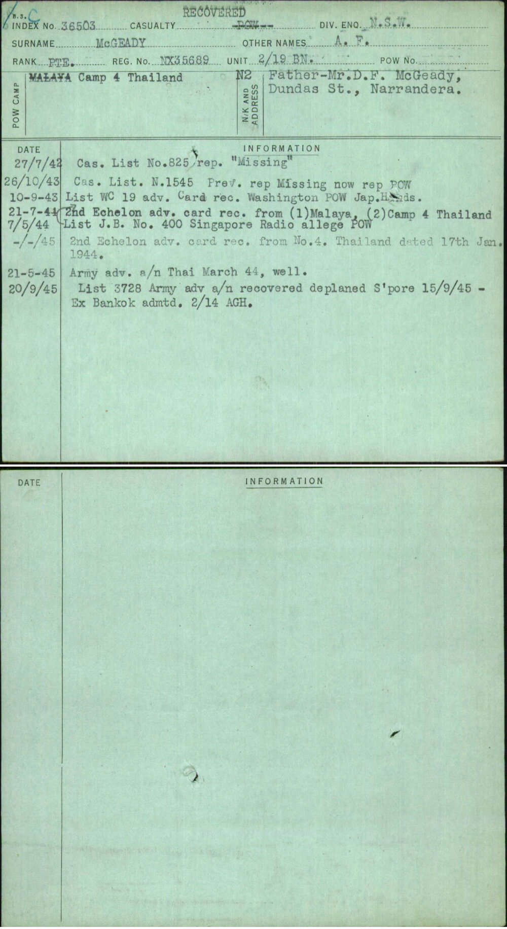 Mcgeady, A F, NX35689