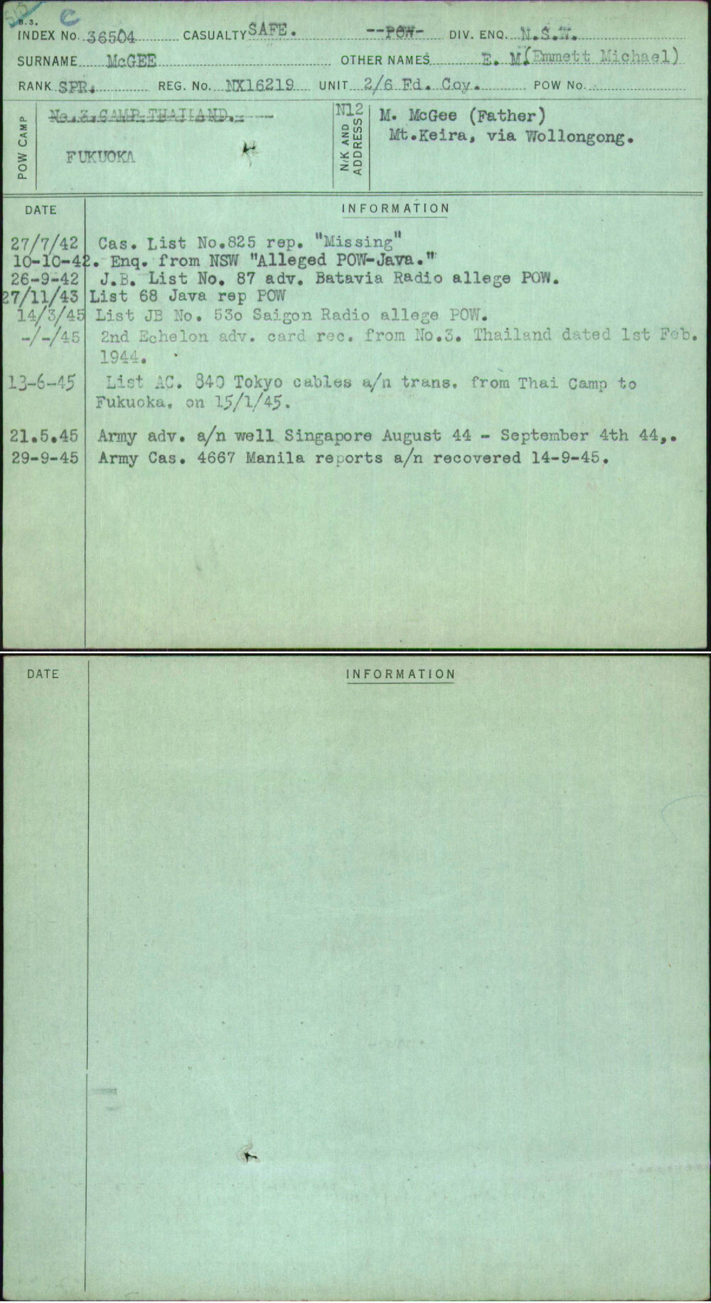 Mcgee, E M (Emmett Michael), NX16219