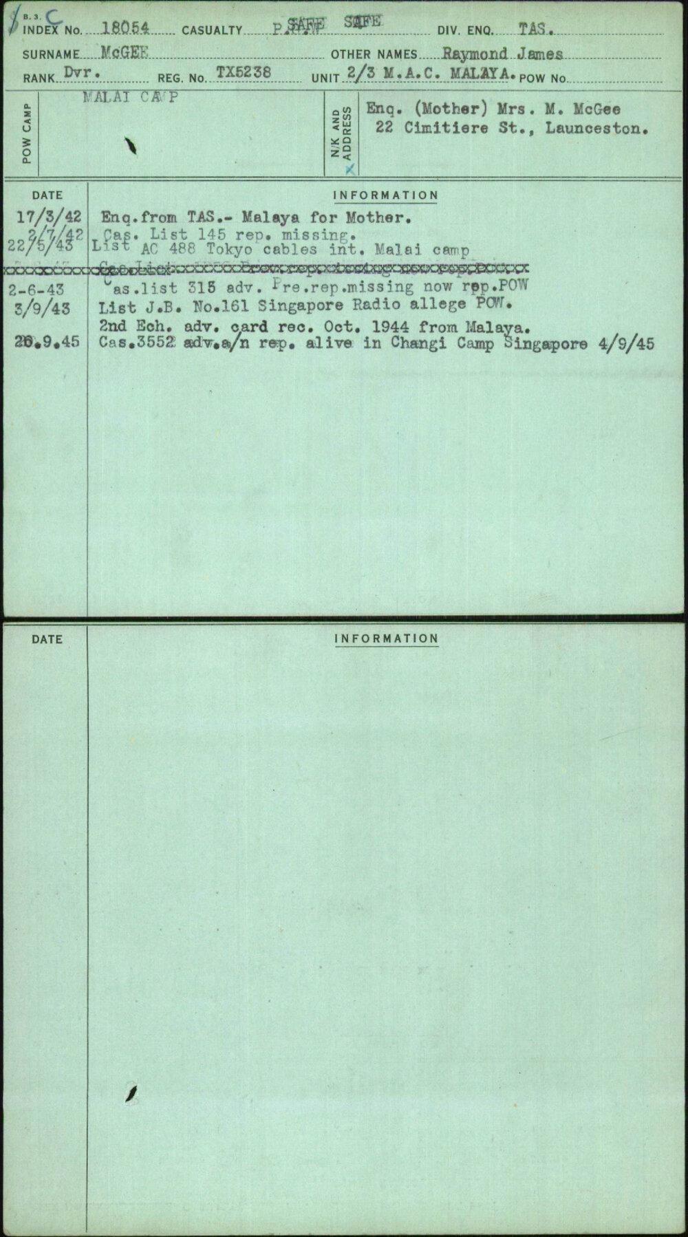 Mcgee, Raymond James, TX5238