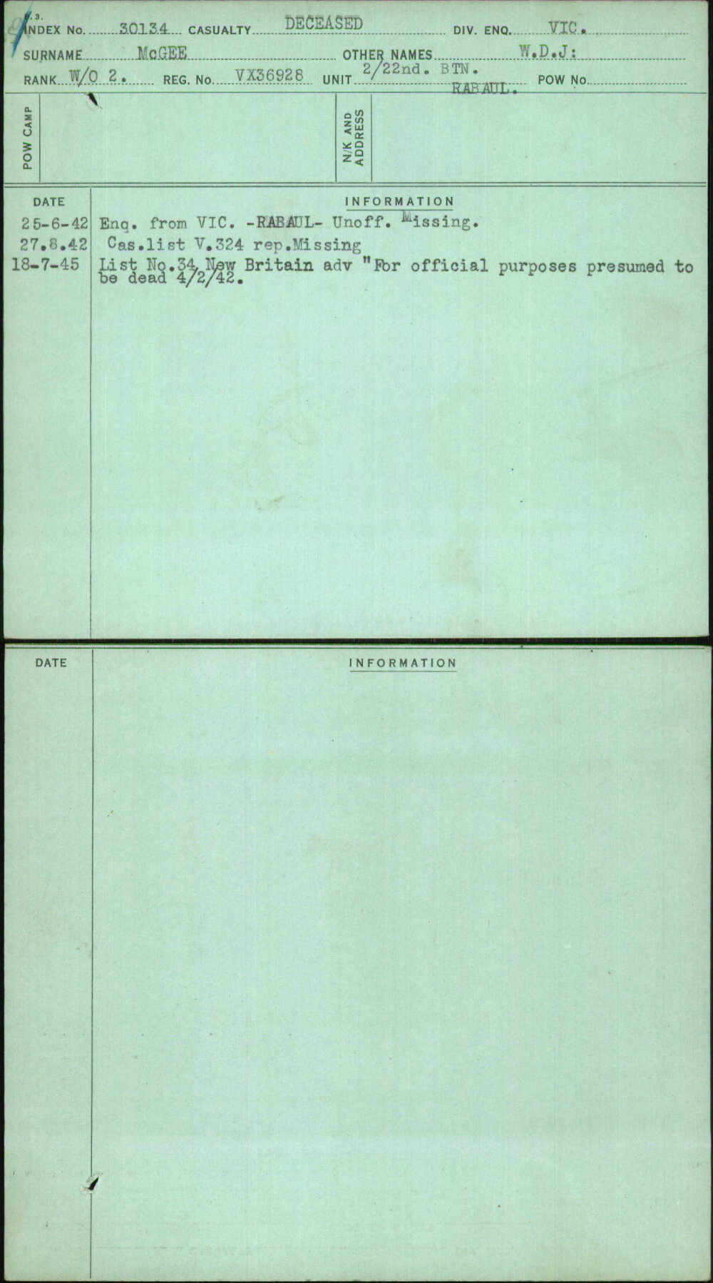 Mcgee, W D J, VX36928