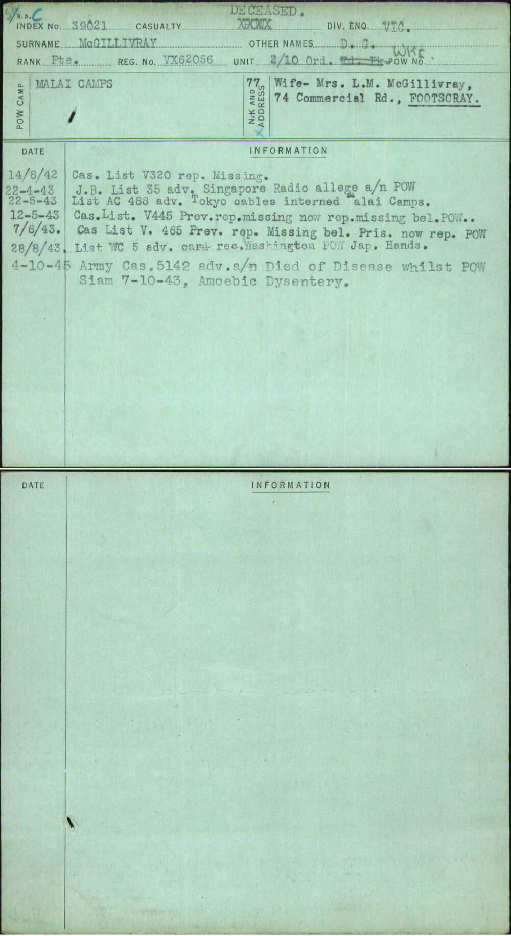 Mcgillivray, D G, VX62056