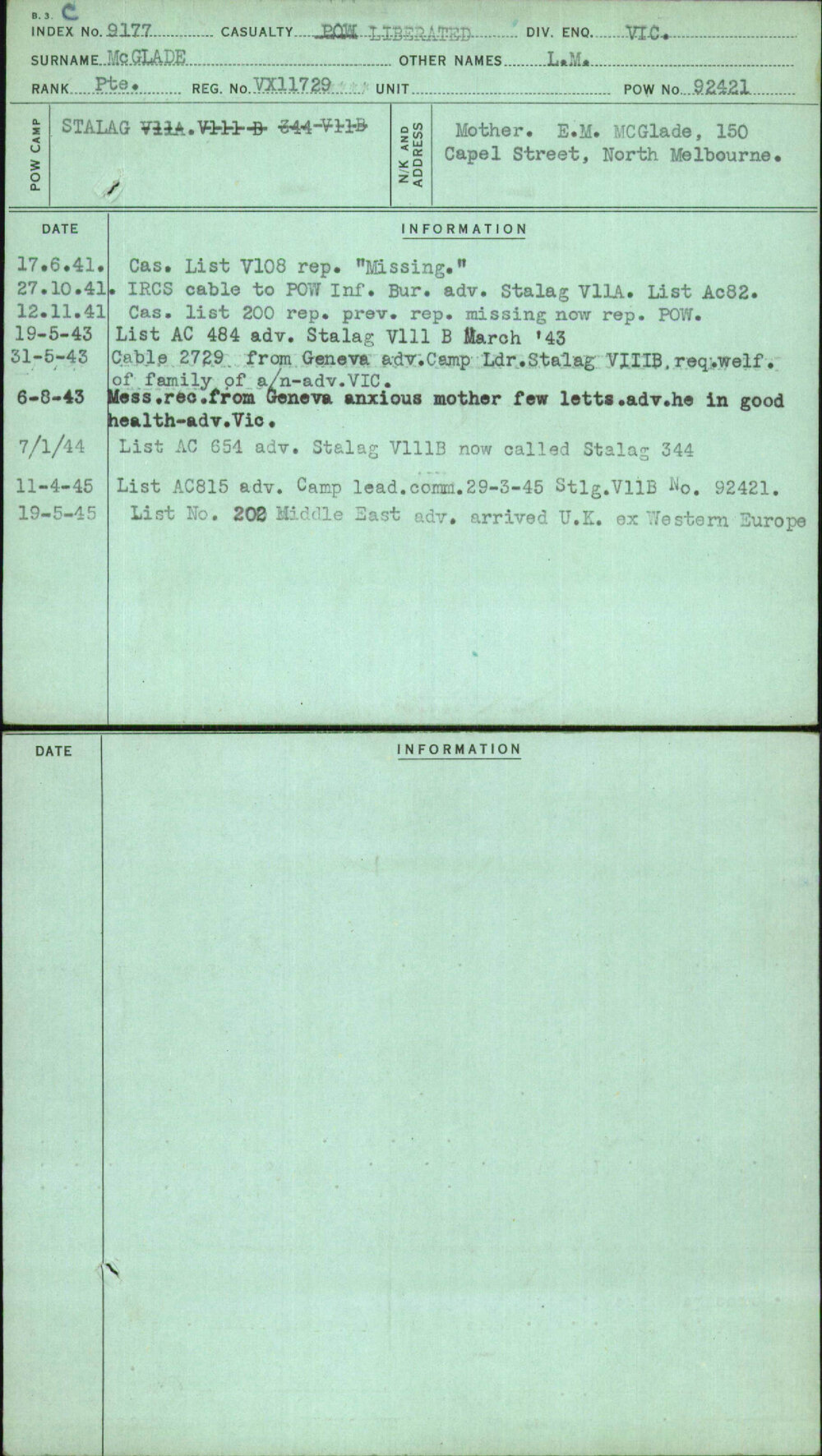 Mcglade, L M, VX11729