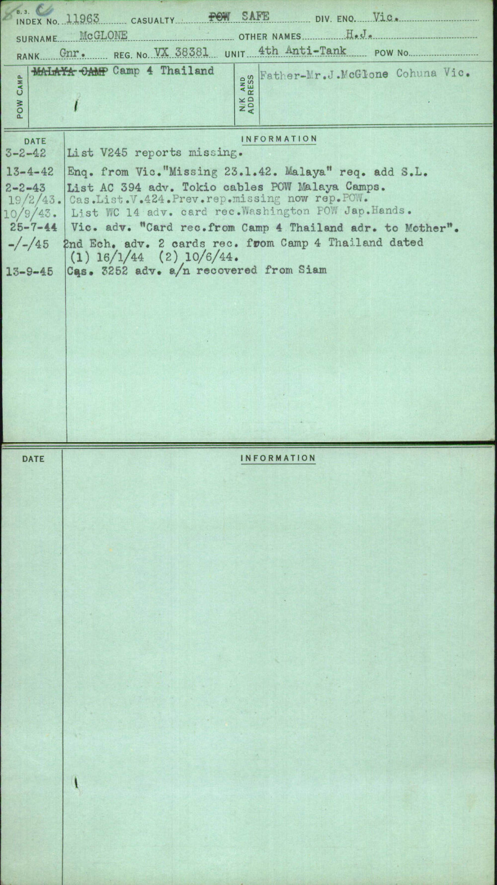 Mcglone, H J, VX38381