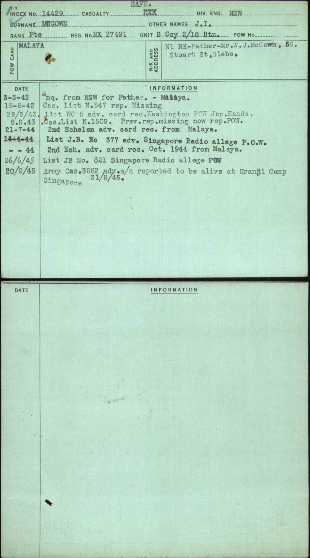 Mcgown, J I, NX27491