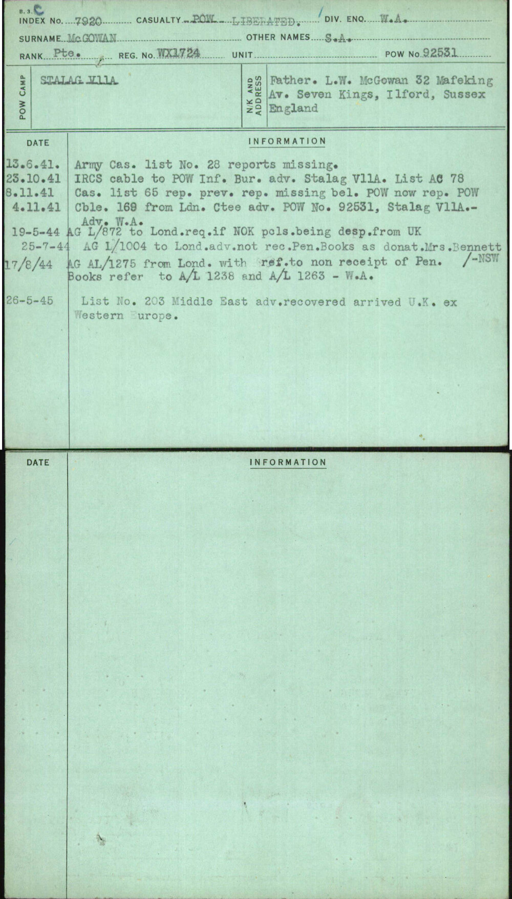 Mcgowan, S A, WX1724