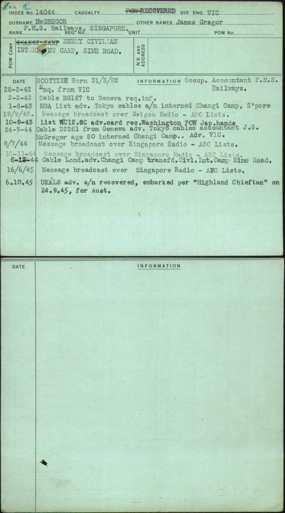 Mcgregor, James Gregor, [No Service Number]