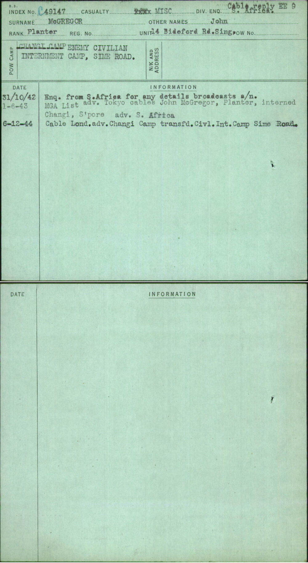 Mcgregor, John, [No Service Number]