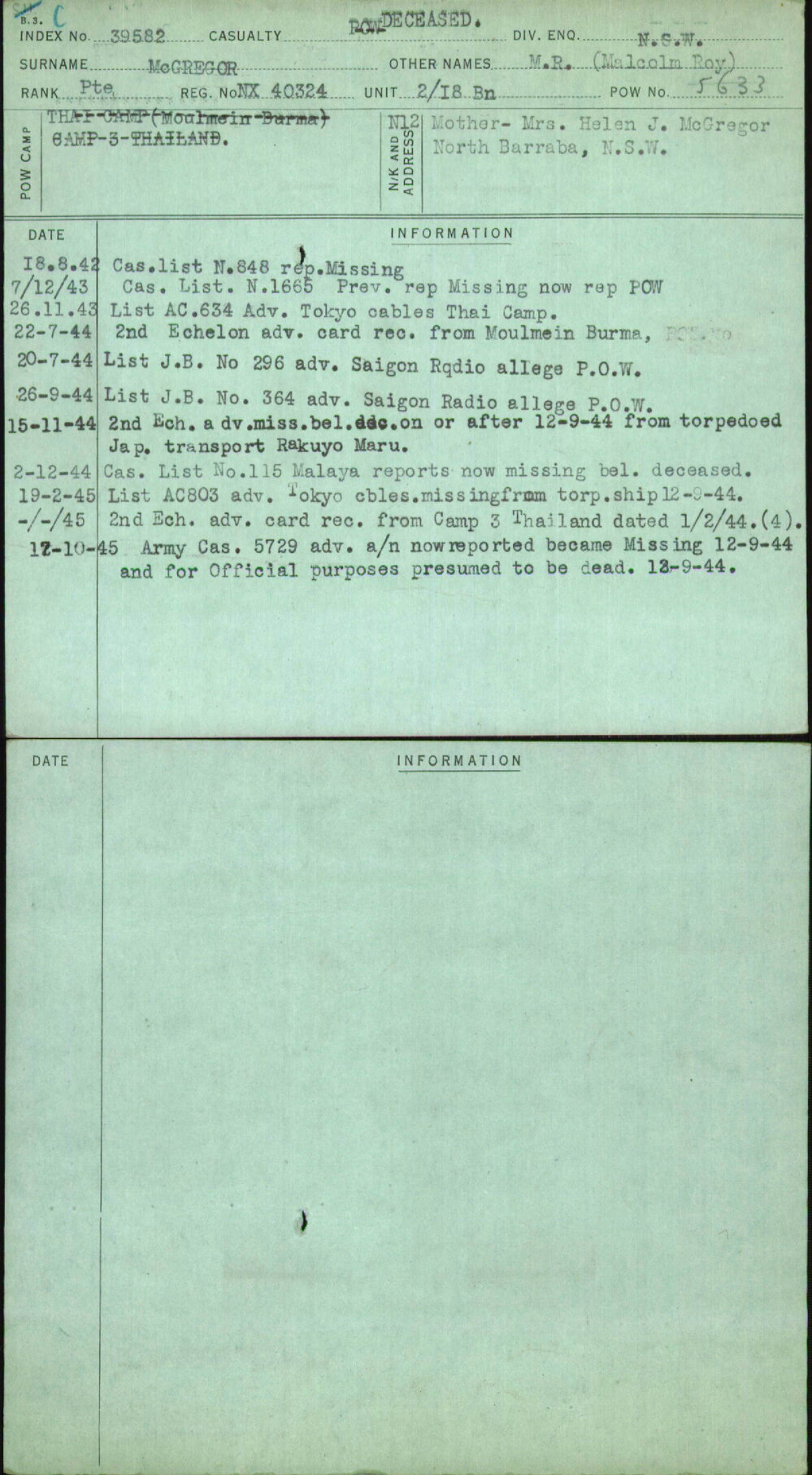 Mcgregor, M R (Malcolm Roy), NX40324