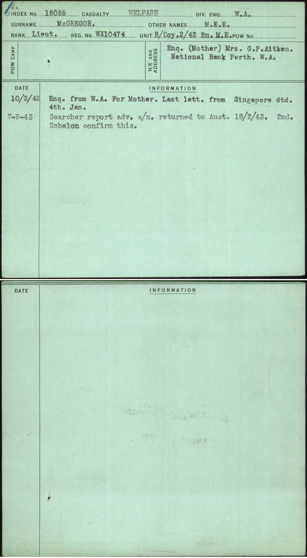 Mcgregor, M E E, WX10474