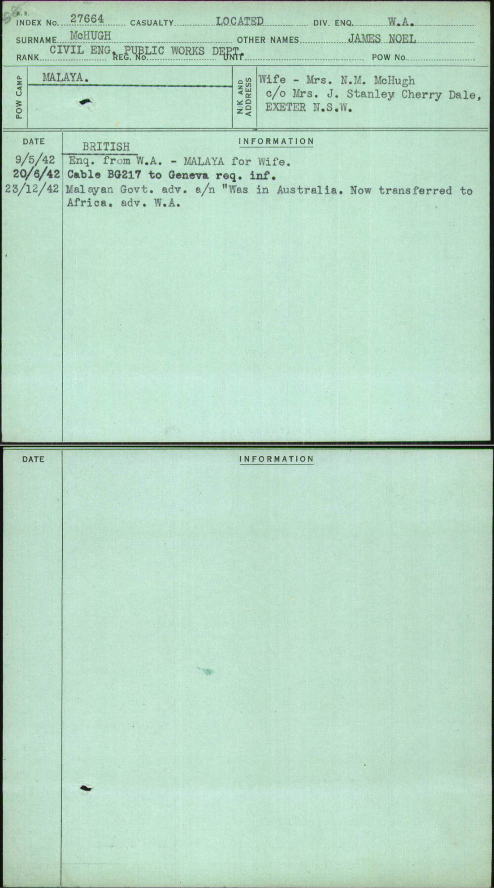 Mchugh, James Noel, [No Service Number]