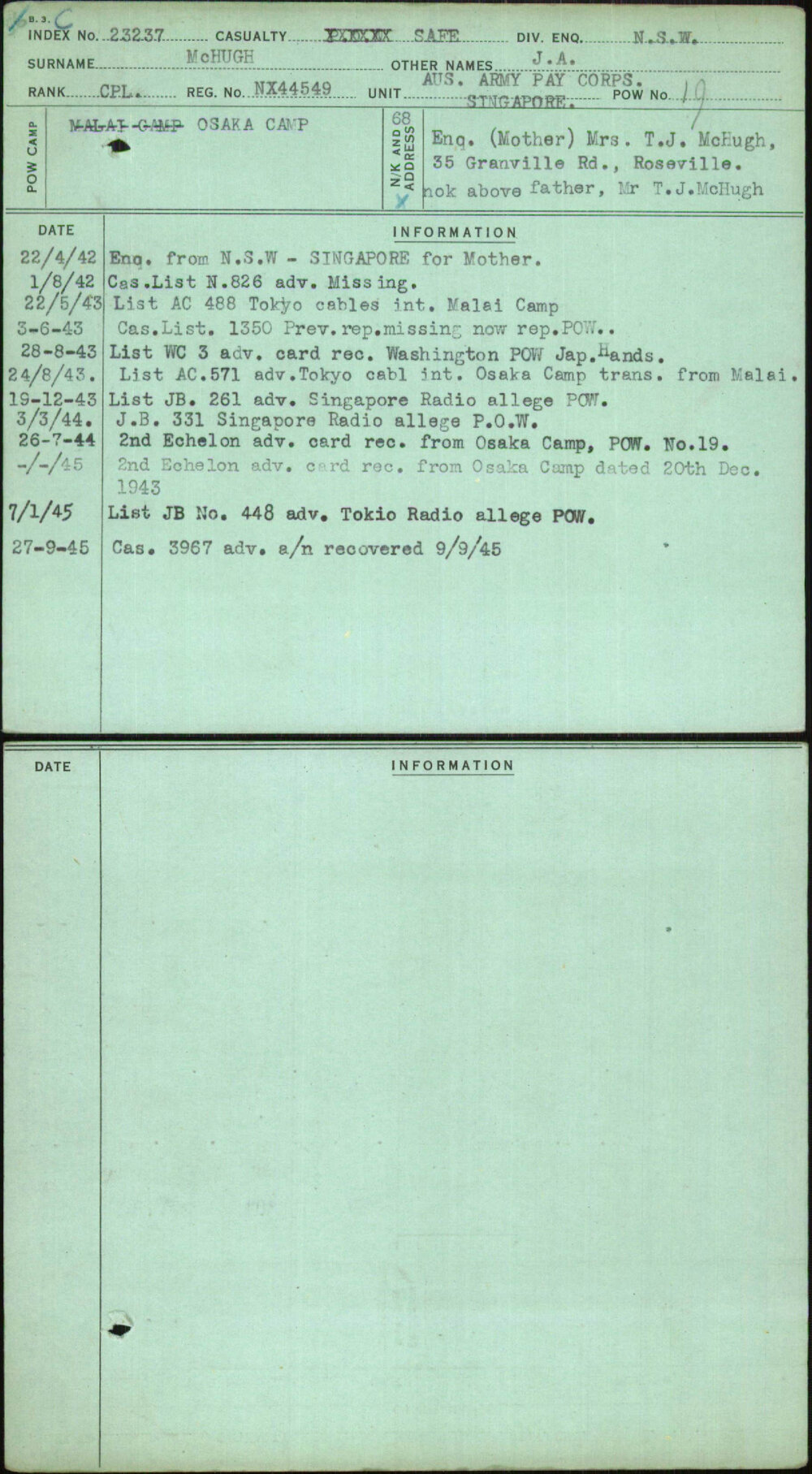 Mchugh, J A, NX44549