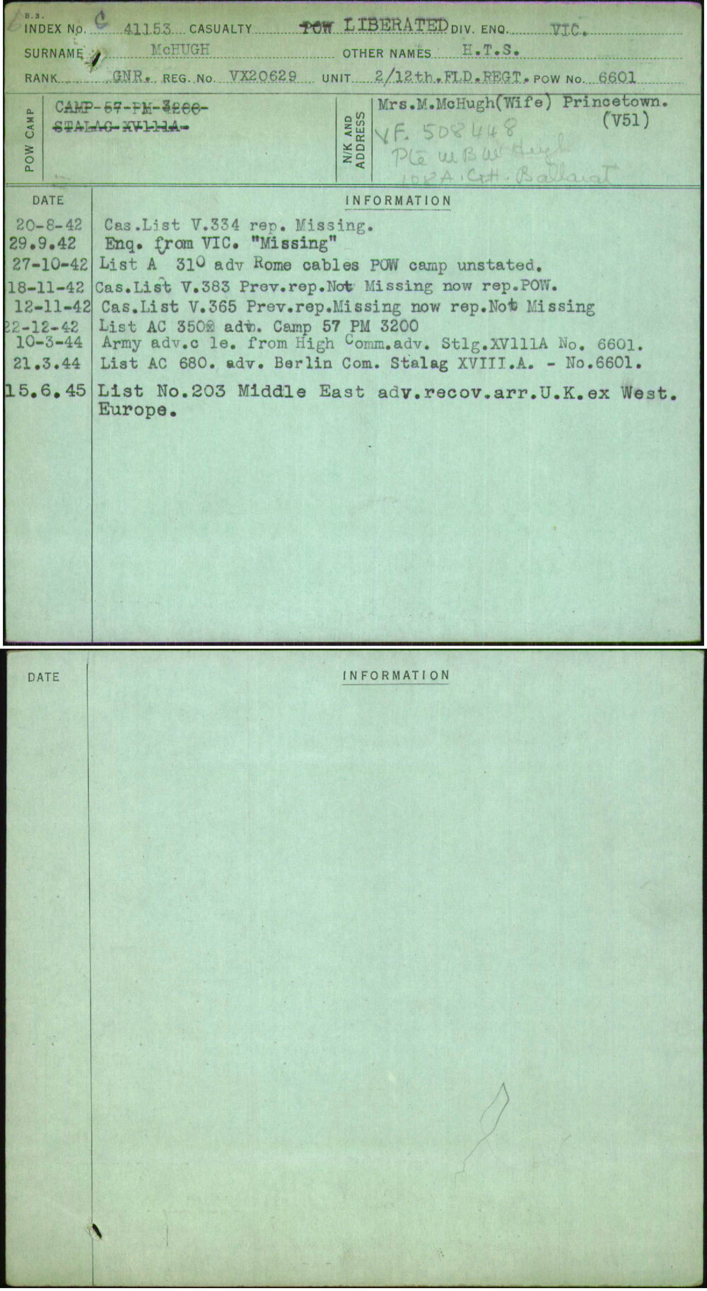 Mchugh, H T S, VX20629