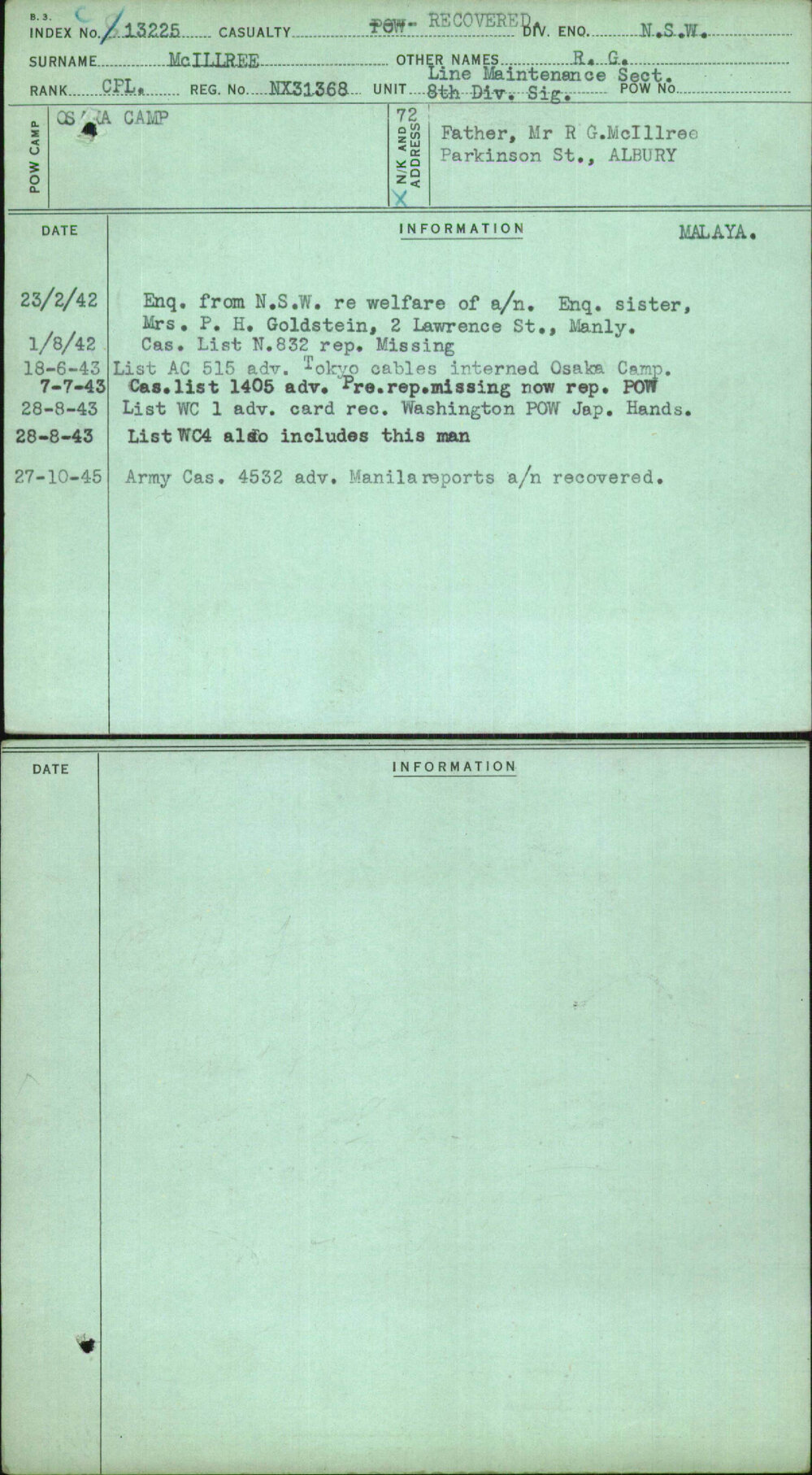 Mcillree, R G, NX31368