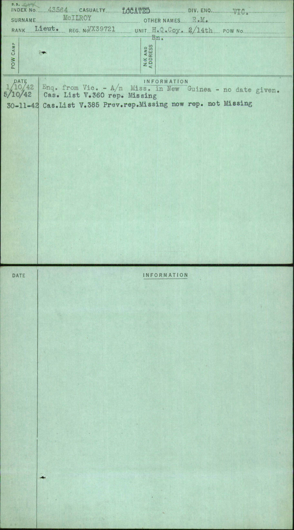 Mcilroy, R M, VX39721