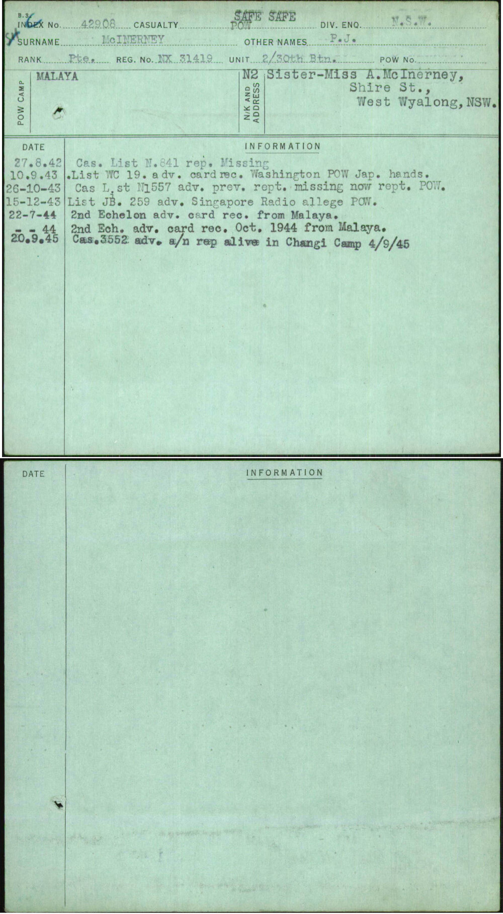 Mcinerney, P J, NX31419