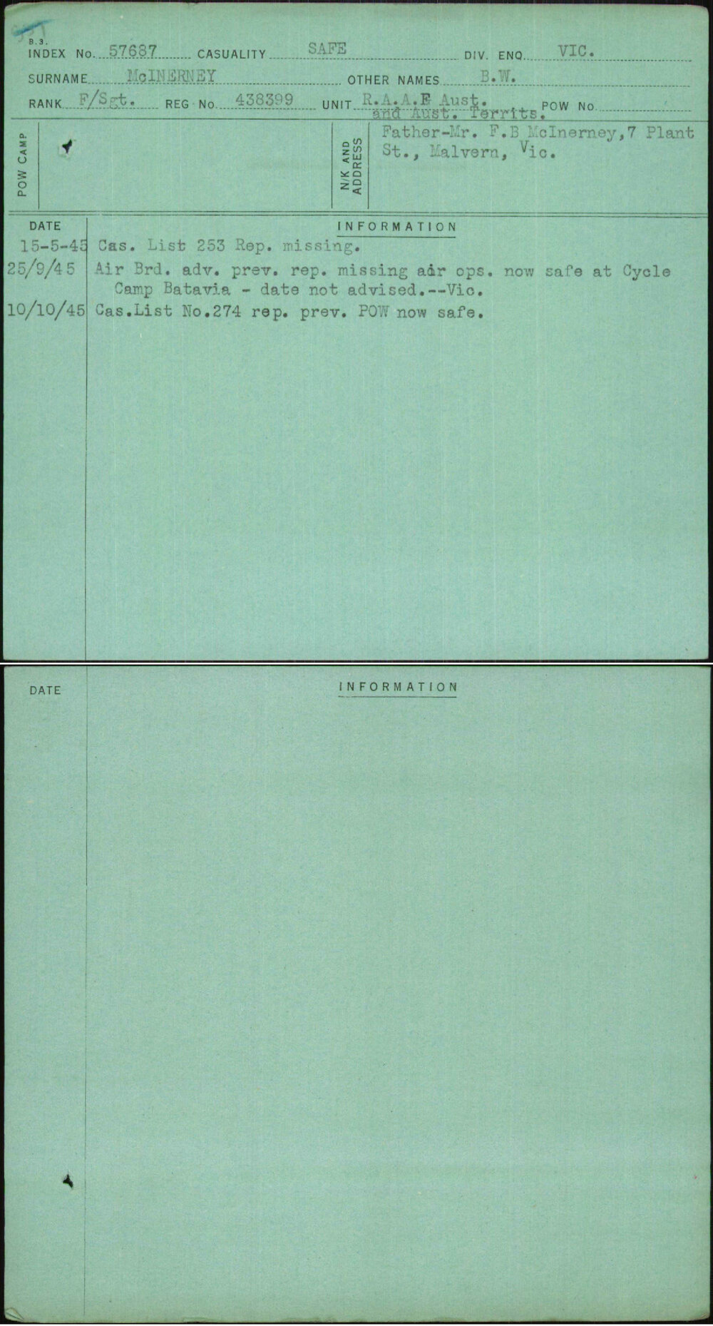 Mcinerney, B W, 438399