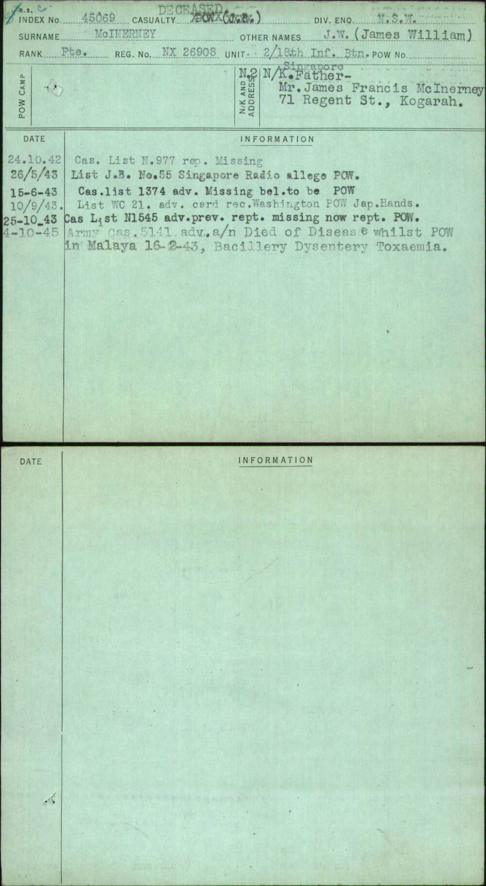 Mcinerney, J W (James William), NX26908
