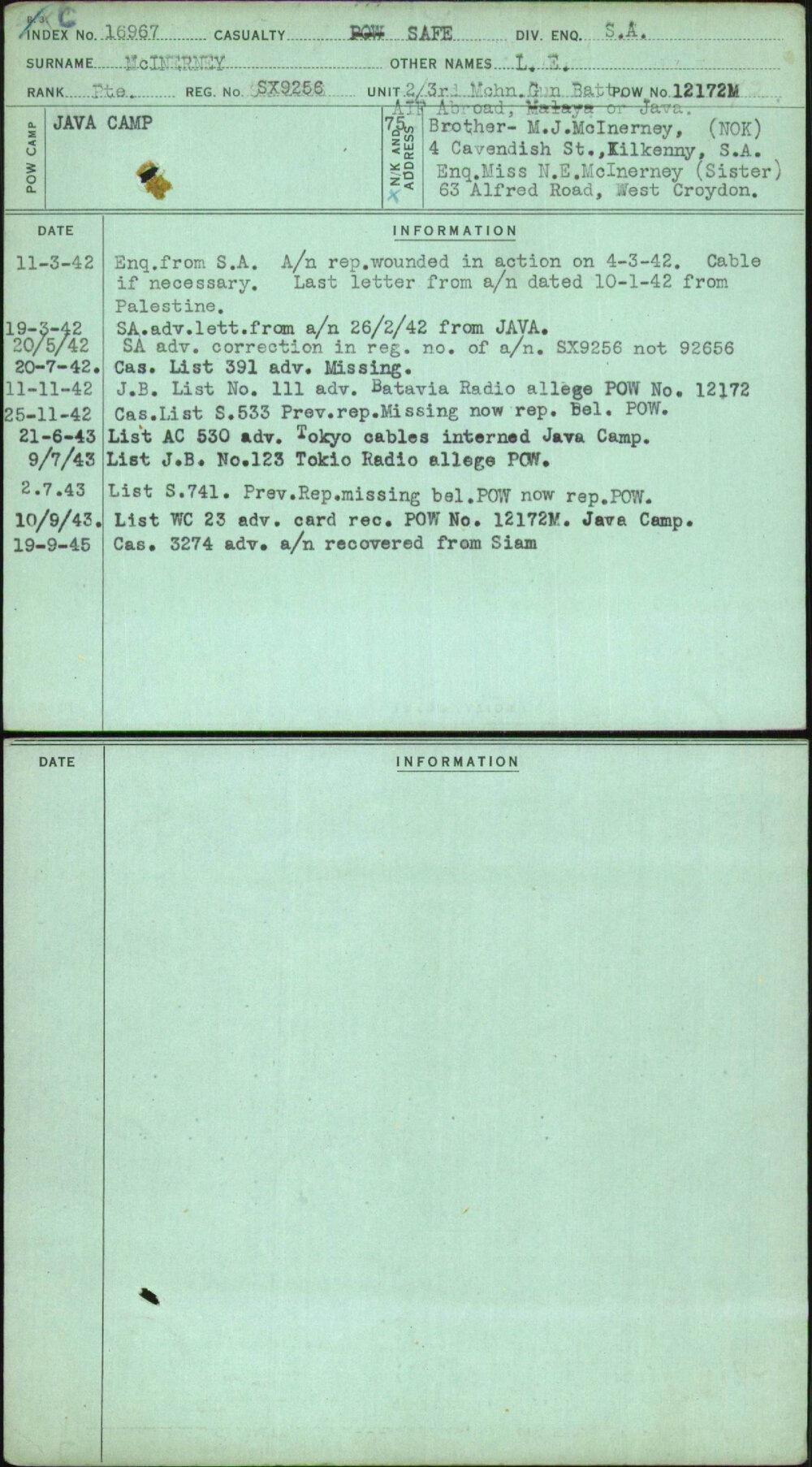 Mcinerney, L E, SX9256