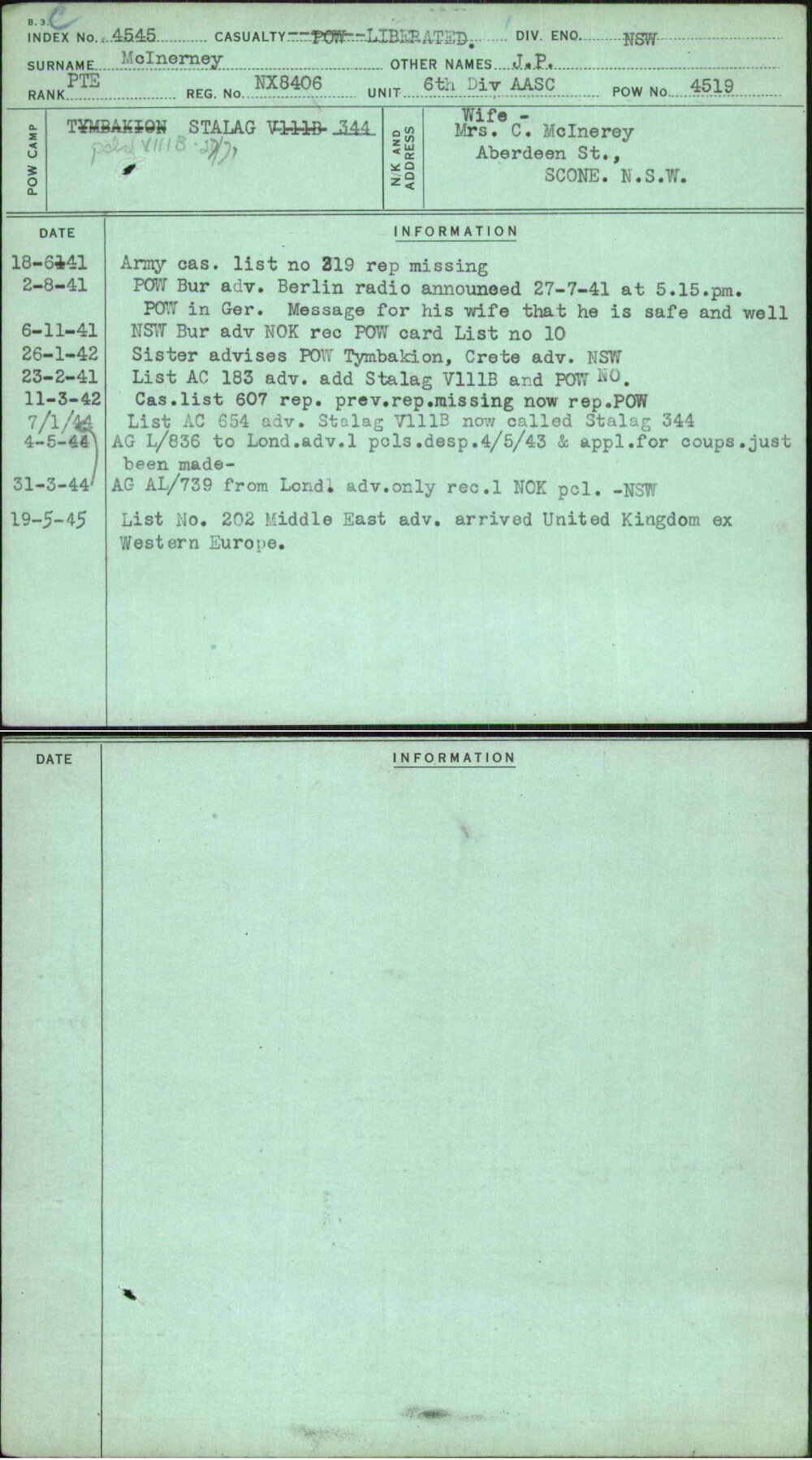 Mcinerney, J P, NX8406