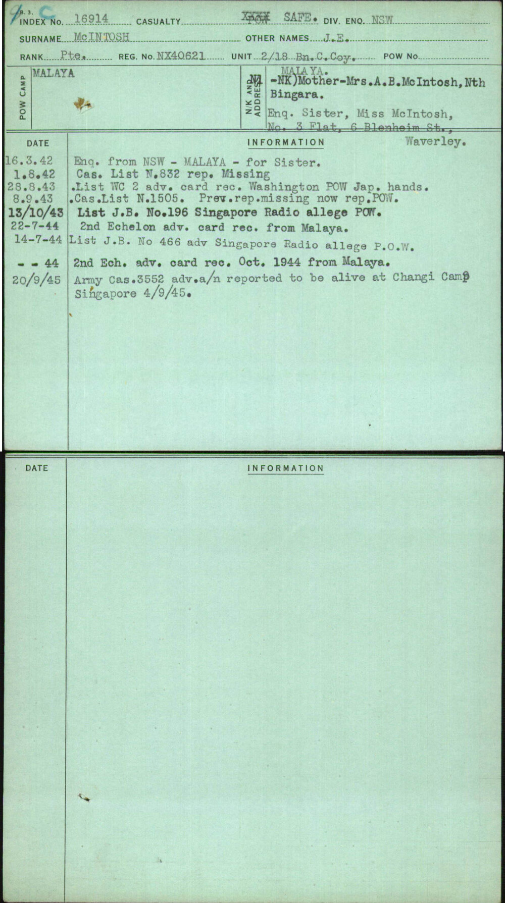 Mcintosh, J E, NX40621