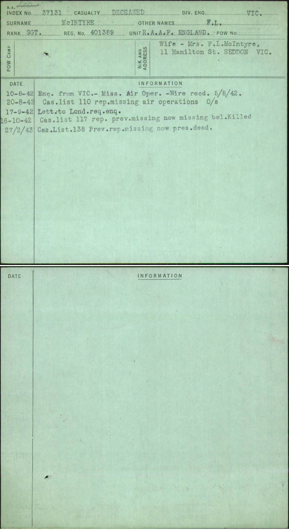 Mcintyre, F L, 401389