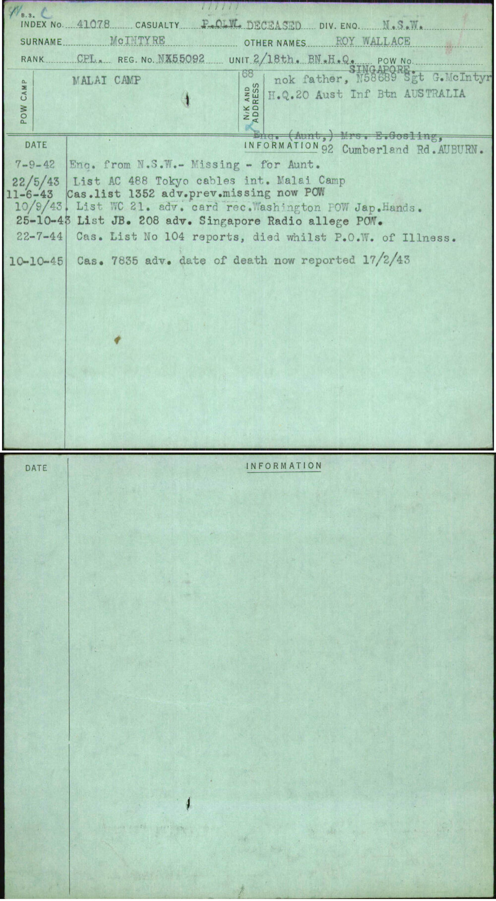 Mcintyre, Roy Wallace, NX55092