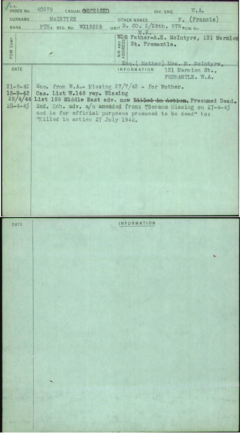 Mcintyre, F (Francis), WX13225