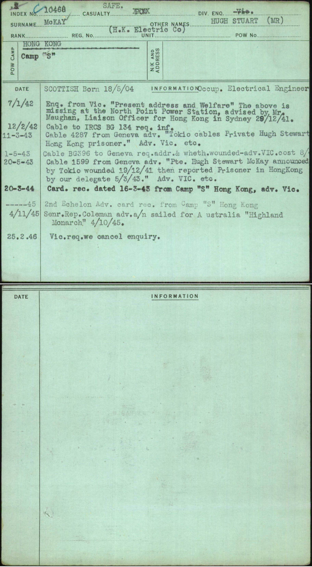 Mckay, Hugh Stuart (Mr), Hk Electric Co