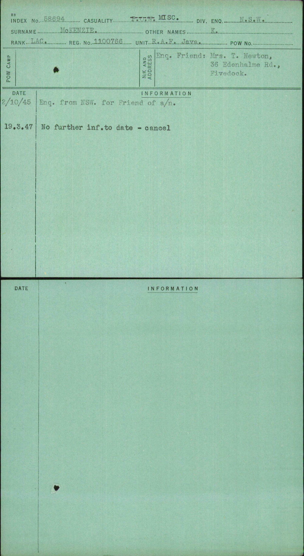 Mckenzie, K, 1100766